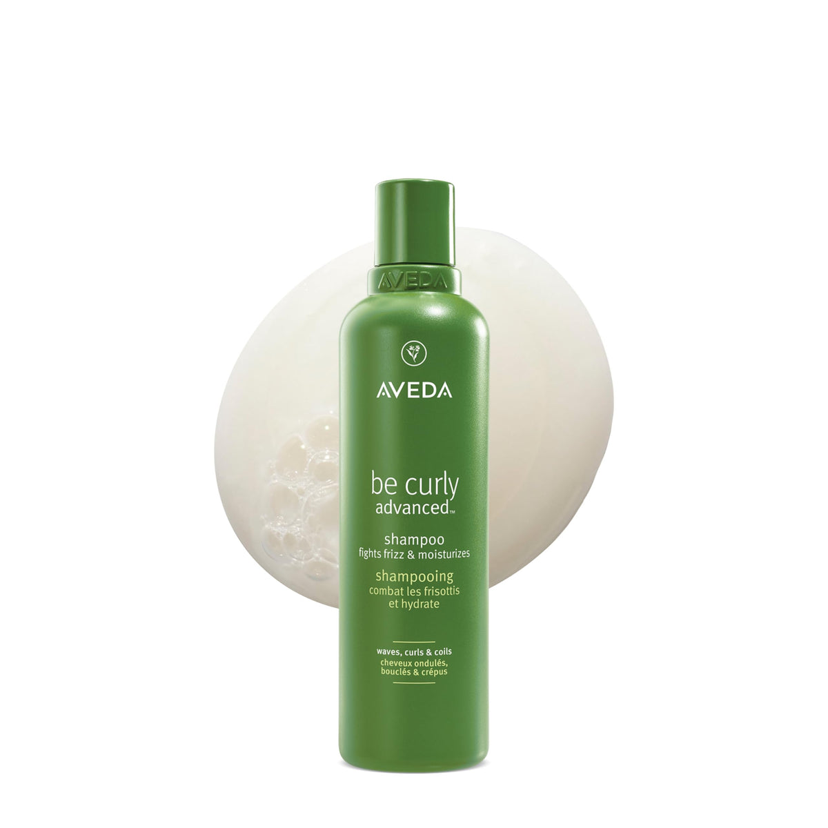 Aveda be curly bottle front showing product packaging and citrus branding benefits