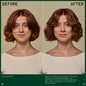 Person applying Aveda primer in hands to detangle and smooth
