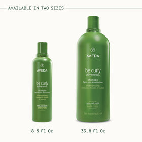 Aveda be curly placed on bathroom shelf in styled scene showing everyday routine benefit