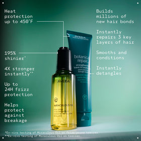 Aveda before and after hair strands showing reduced frizz and improved smoothness