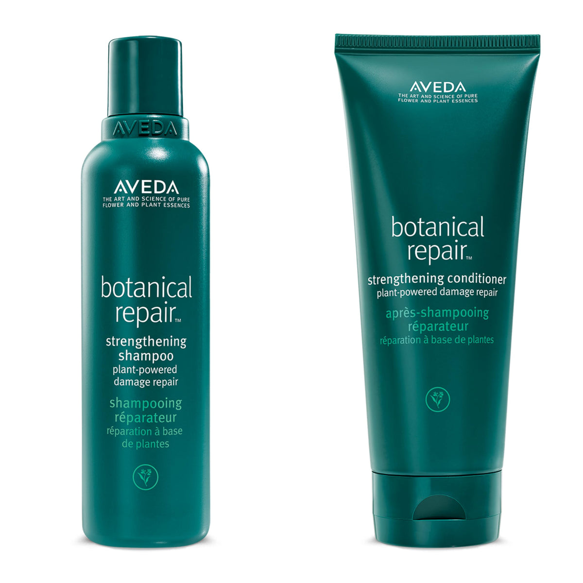 Aveda front packaging showing repair shampoo and conditioner for easy identification and gifting