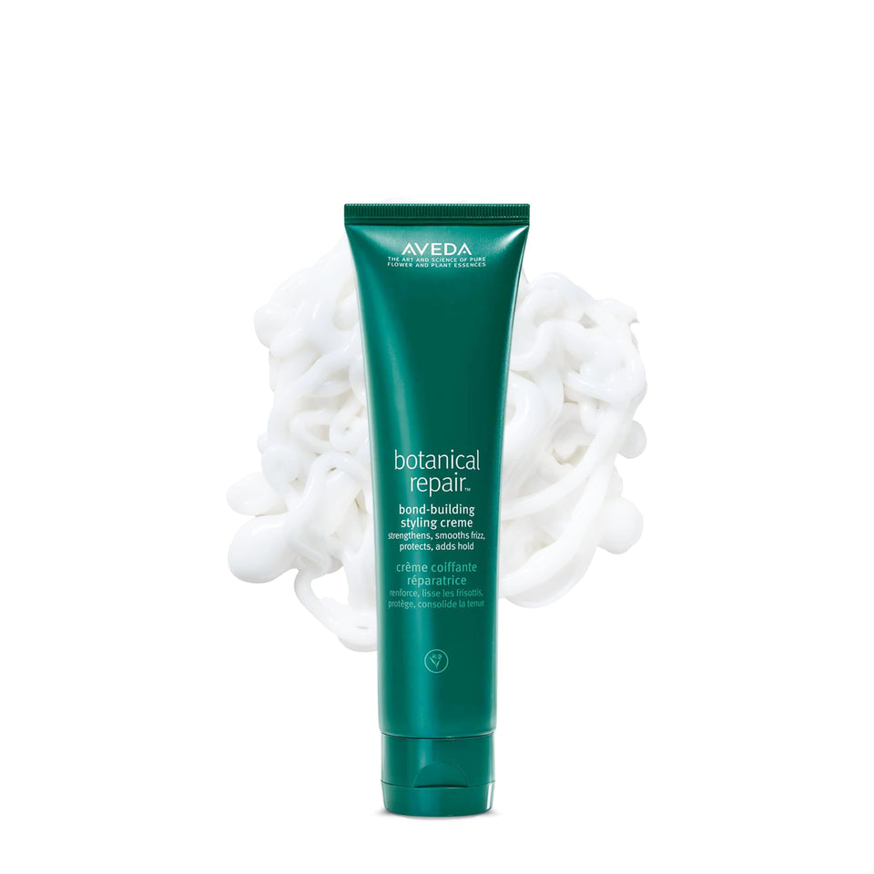 Aveda front packaging showing bottle and branding, conveys professional benefits