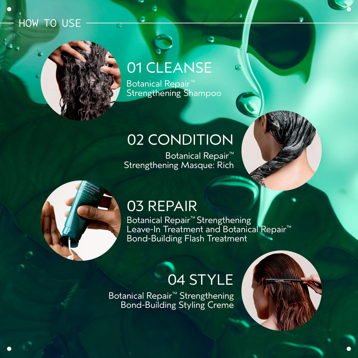 Aveda ingredient blend with avocado and green tea illustrating plant-powered nourishment