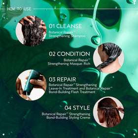 Aveda ingredient blend with avocado and green tea illustrating plant-powered nourishment