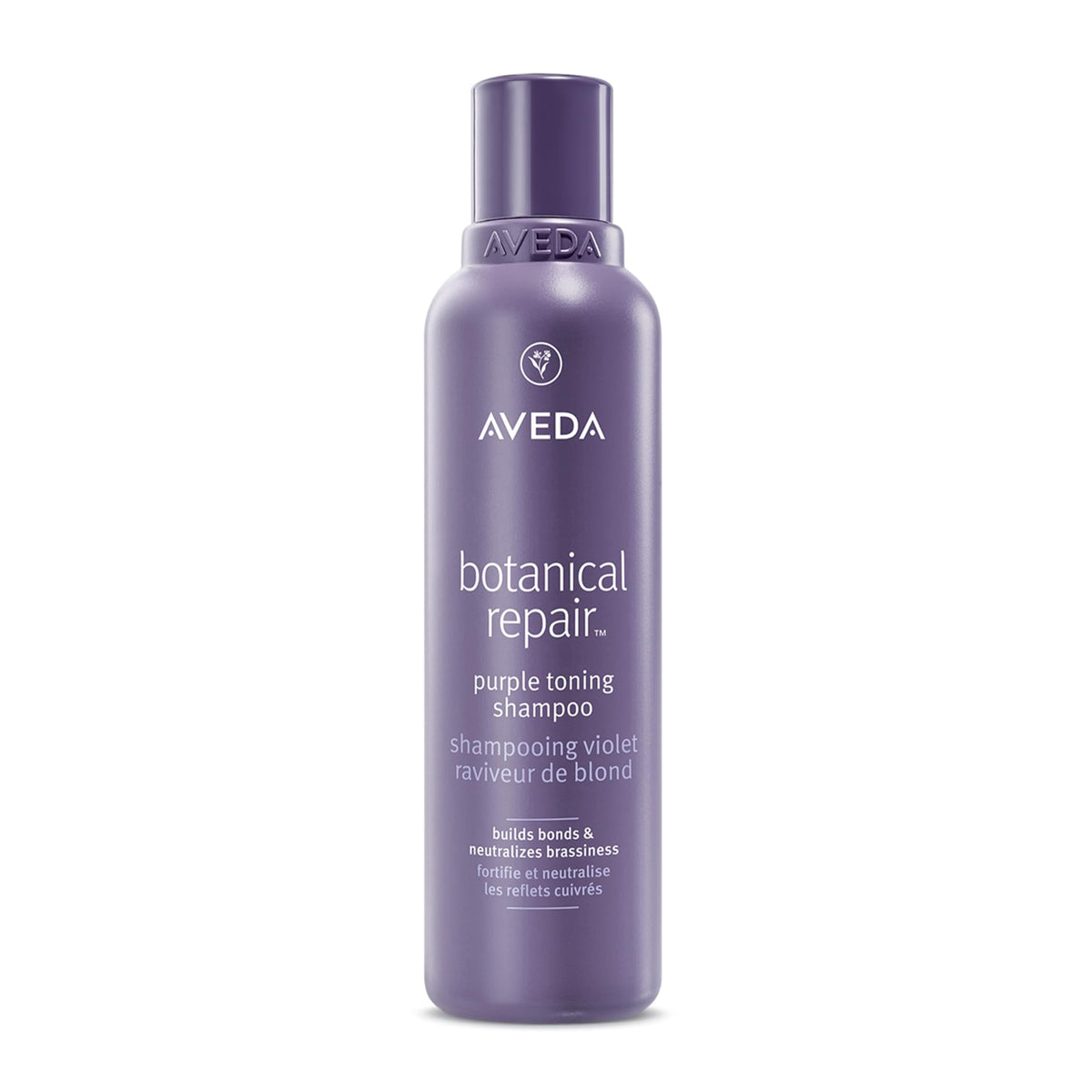 Aveda bottle front view showing purple toning shampoo benefits