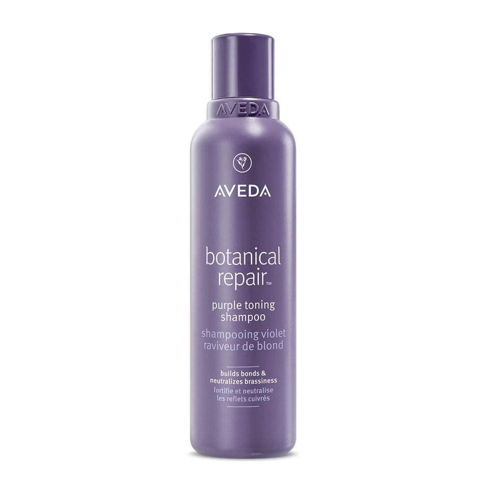 Aveda bottle front view showing purple toning shampoo benefits