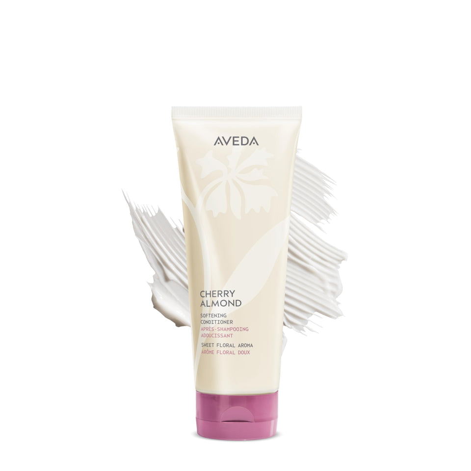 Aveda Cherry Almond front packaging showing bottle and label benefits