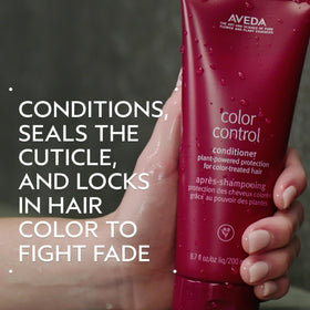 Aveda Color Control Conditioner back label highlighting ingredients and clean formulation benefits