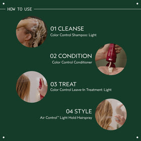 Aveda Color Control Light in hands washing wet hair demonstrating effective color-safe cleansing