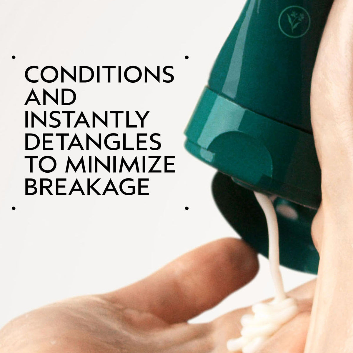 Aveda bottle pump dispensing conditioner close-up for easy application and controlled amount