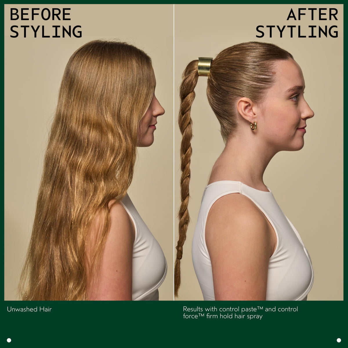 Aveda control paste styled short hair showing matte texture and definable hold