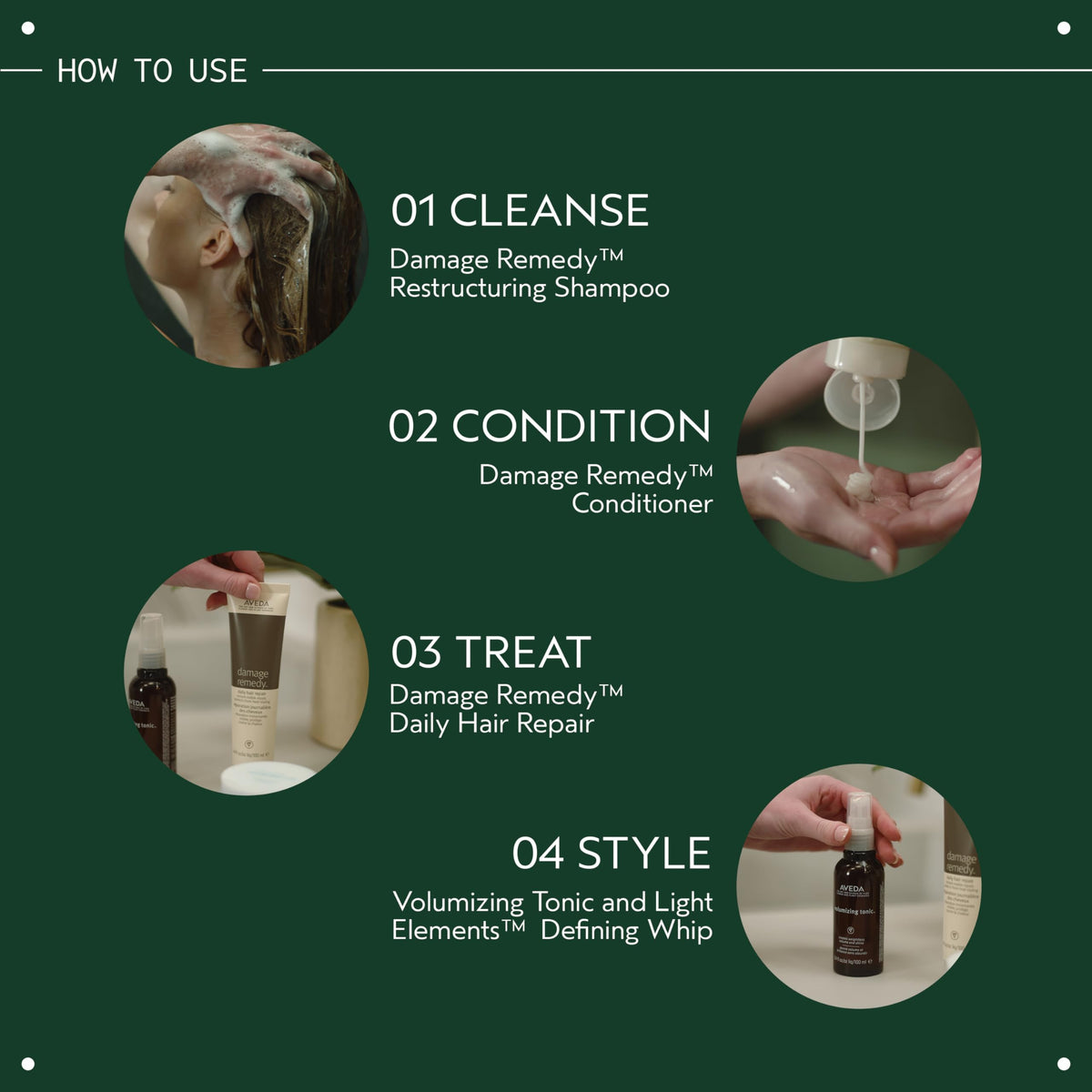 Aveda shampoo in shower scene showing in-use repair routine
