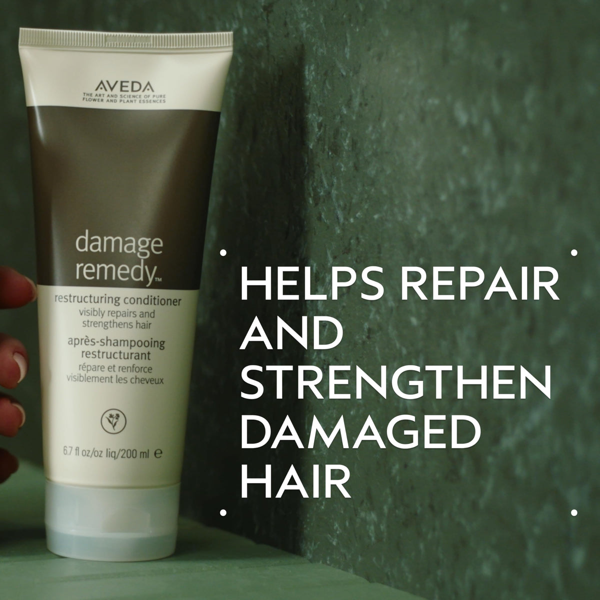 Aveda conditioner pump cap close-up demonstrating easy dispensing and control
