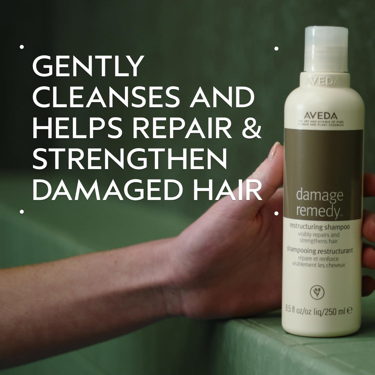 Aveda bottle pump top highlighting easy dispensing benefit