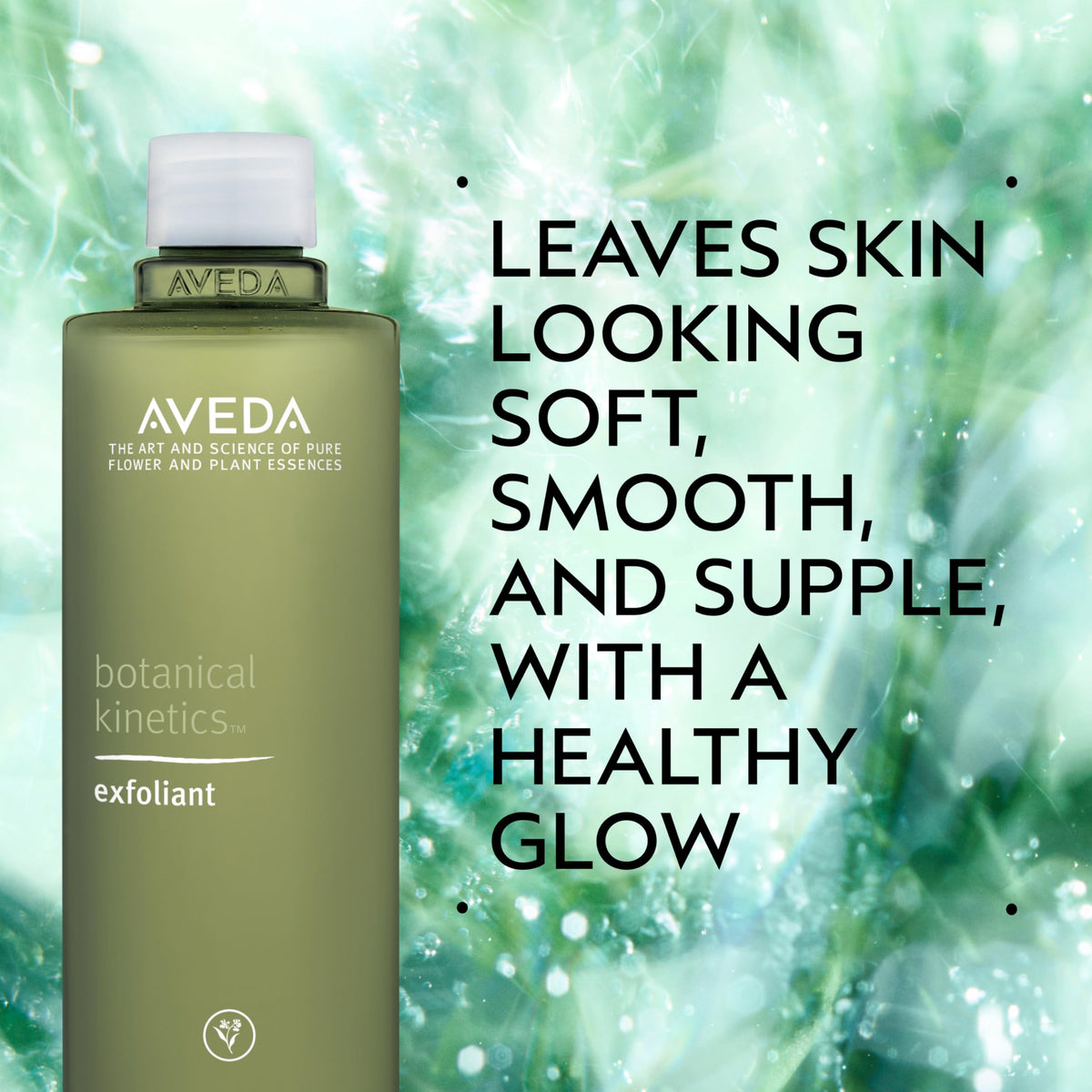 Close-up of Aveda label highlighting botanically derived ingredient claims