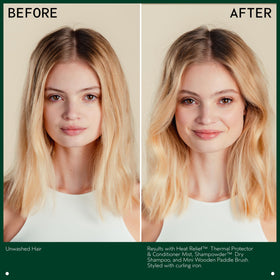 Aveda Heat Relief texture drop highlighting jojoba and sunflower oil conditioning