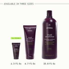 Aveda Invati Ultra Rich bottle in hand for scale, shows compact 6.7 fl oz travel-friendly size