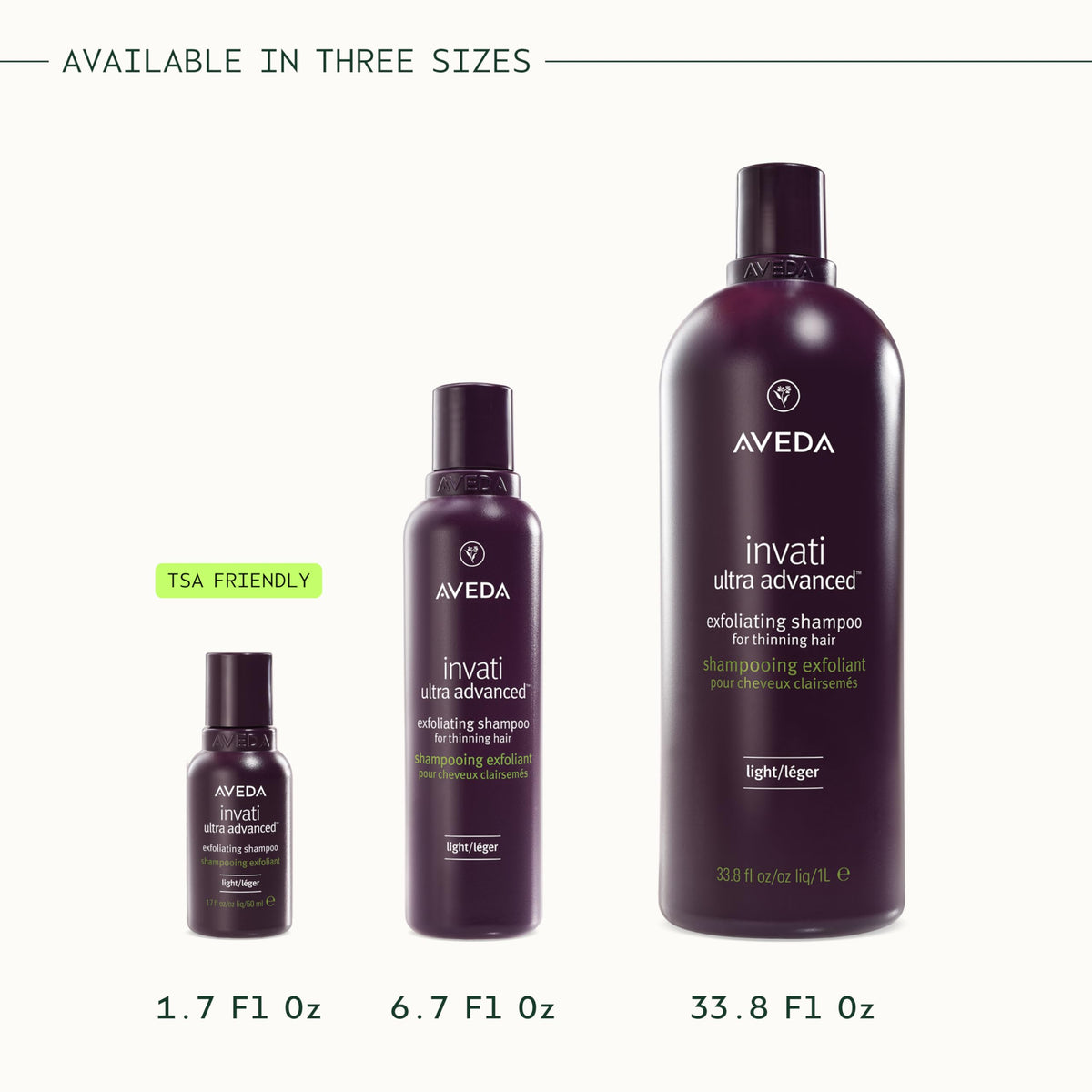 Aveda bottle next to measuring prop showing 6.7 fl oz scale