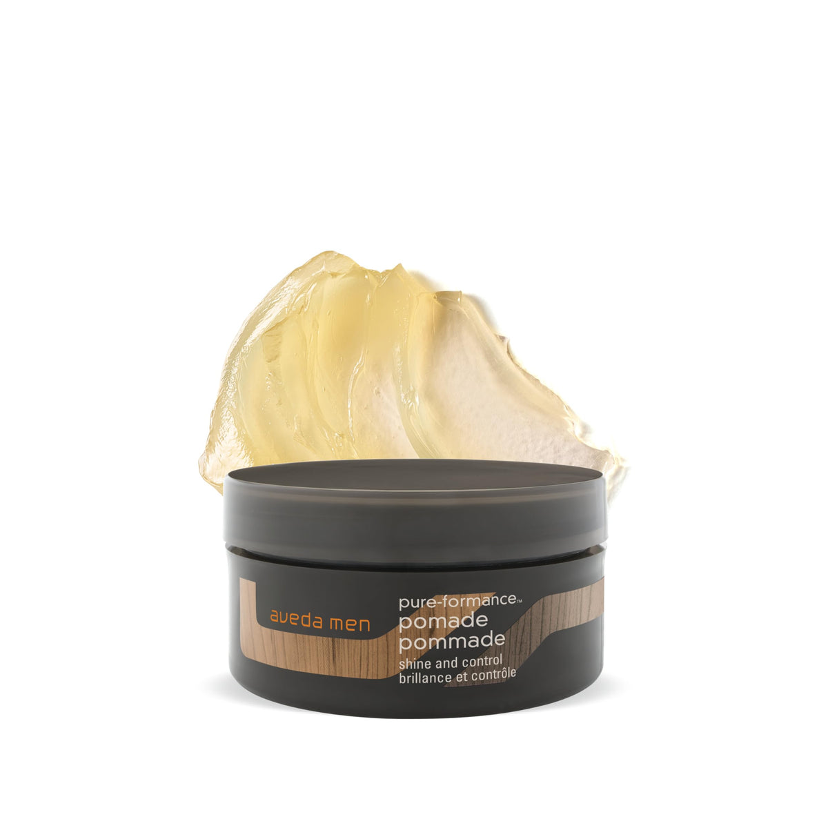 Aveda Men Pure-Formance Pomade front jar showing branding and strong hold benefits