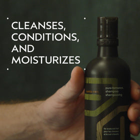 Aveda bottle back label with ingredients and usage details benefit