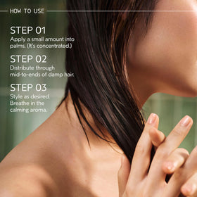 Aveda oil smoothed into hair ends leaving satin shine and taming frizz