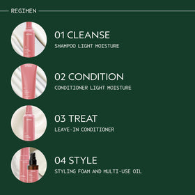 Applying Aveda conditioner to wet hair mid-lengths to ends for nourishment