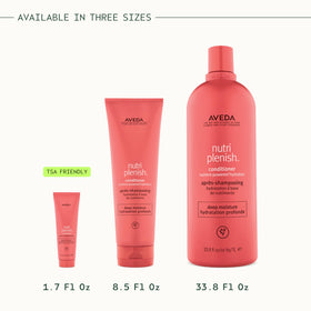 Aveda bottle next to ruler for 8.5 oz size comparison, clarifies volume
