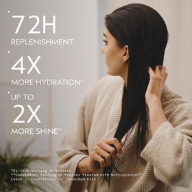 Aveda Nutriplenish spray nozzle close-up delivering fine mist for even coverage