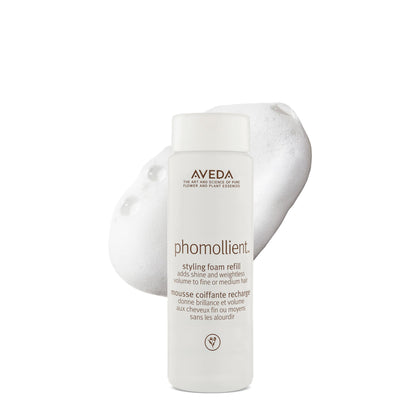 Aveda Phomollient front packaging shows bottle and branding, promoting weightless volume