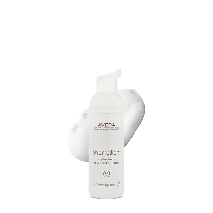 Aveda Phomollient front packaging showing travel-size bottle and label for easy grip