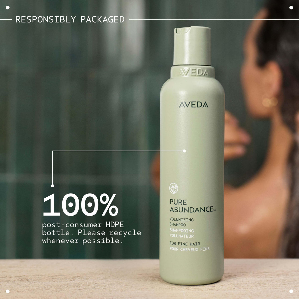Aveda product placed in bathroom setting suggesting daily routine convenience