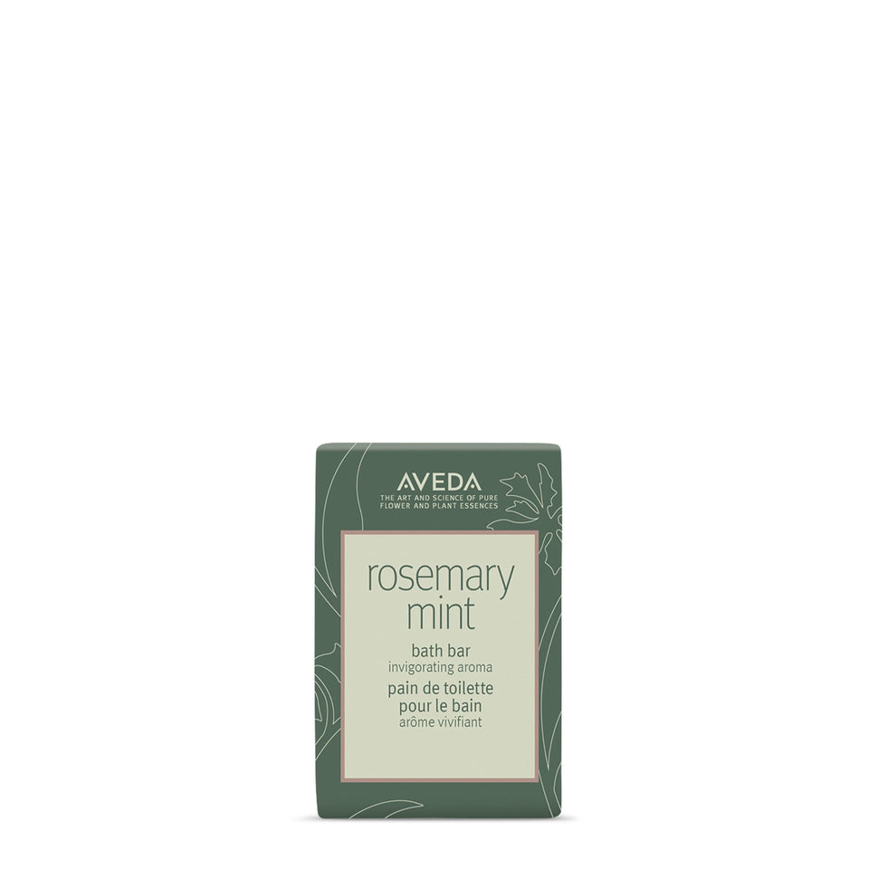 Aveda bath bar front packaging showing rosemary mint aroma and benefits
