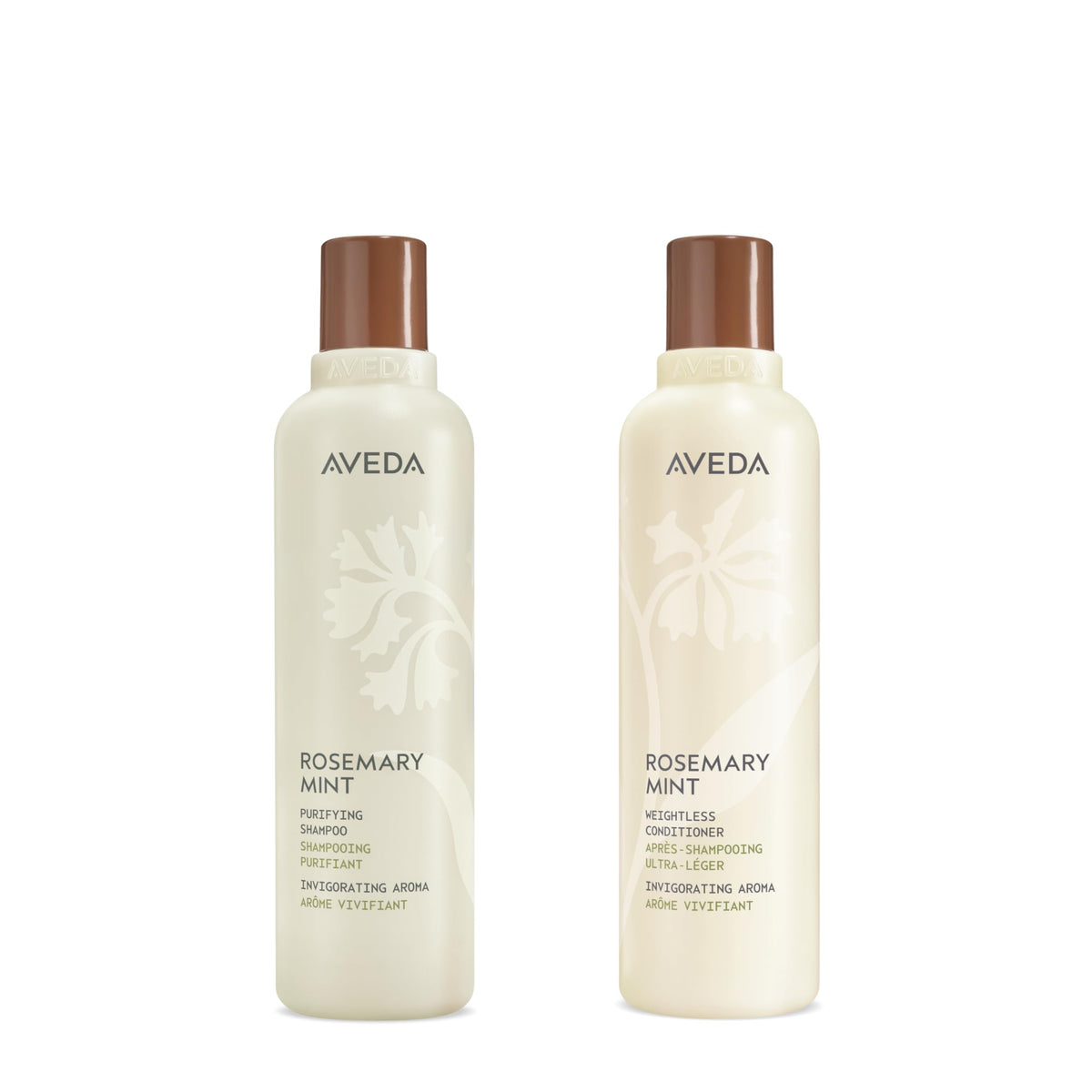 Aveda front pack showing both bottles and clarifying benefits