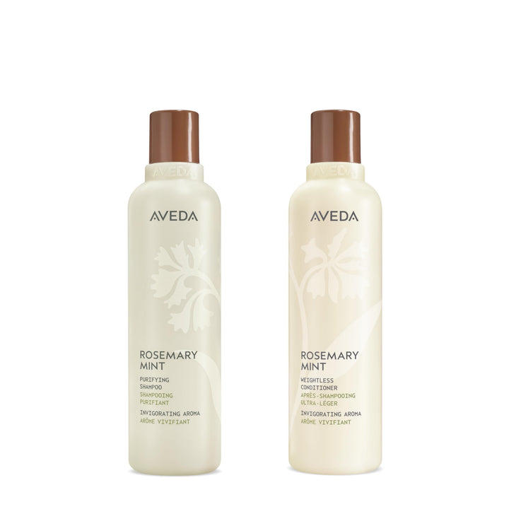 Aveda front pack showing both bottles and clarifying benefits