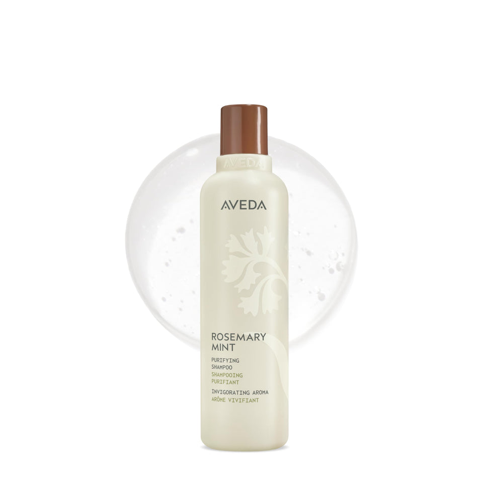 Aveda bottle front packaging showing rosemary mint branding and size