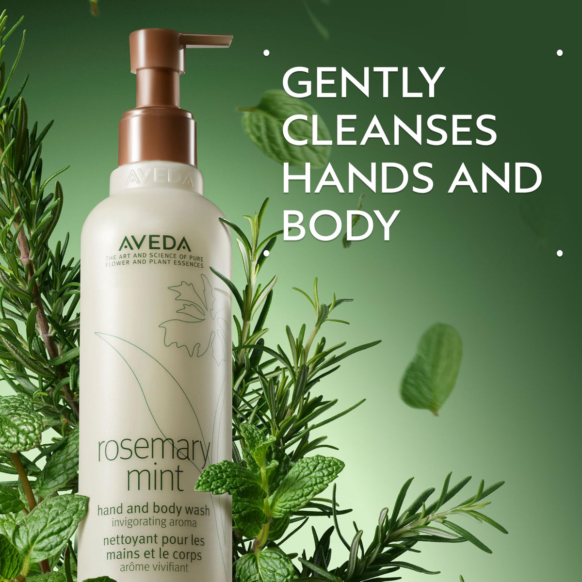 Aveda pump close-up highlighting dispensing action and convenient usage