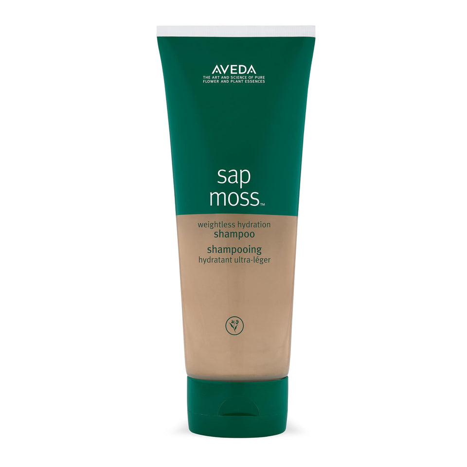 Aveda sap moss shampoo front packaging showing bottle and label benefits