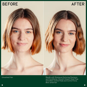 Aveda Shampure bottle styled on a bathroom shelf signaling routine-friendly size