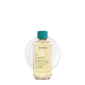 Aveda Shampure front bottle displayed, shows calming design and travel-friendly size
