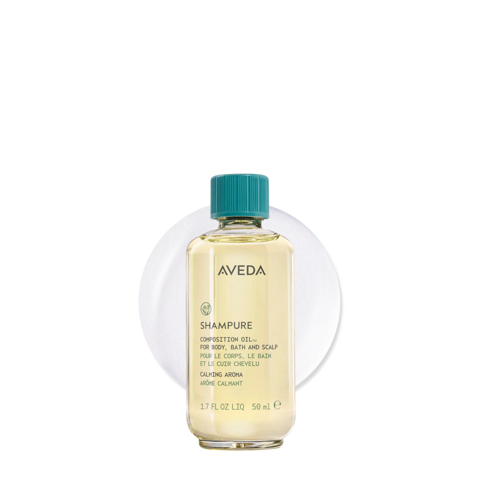Aveda Shampure front bottle displayed, shows calming design and travel-friendly size