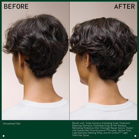 Aveda product next to common items to show 0.85 oz travel-friendly benefit