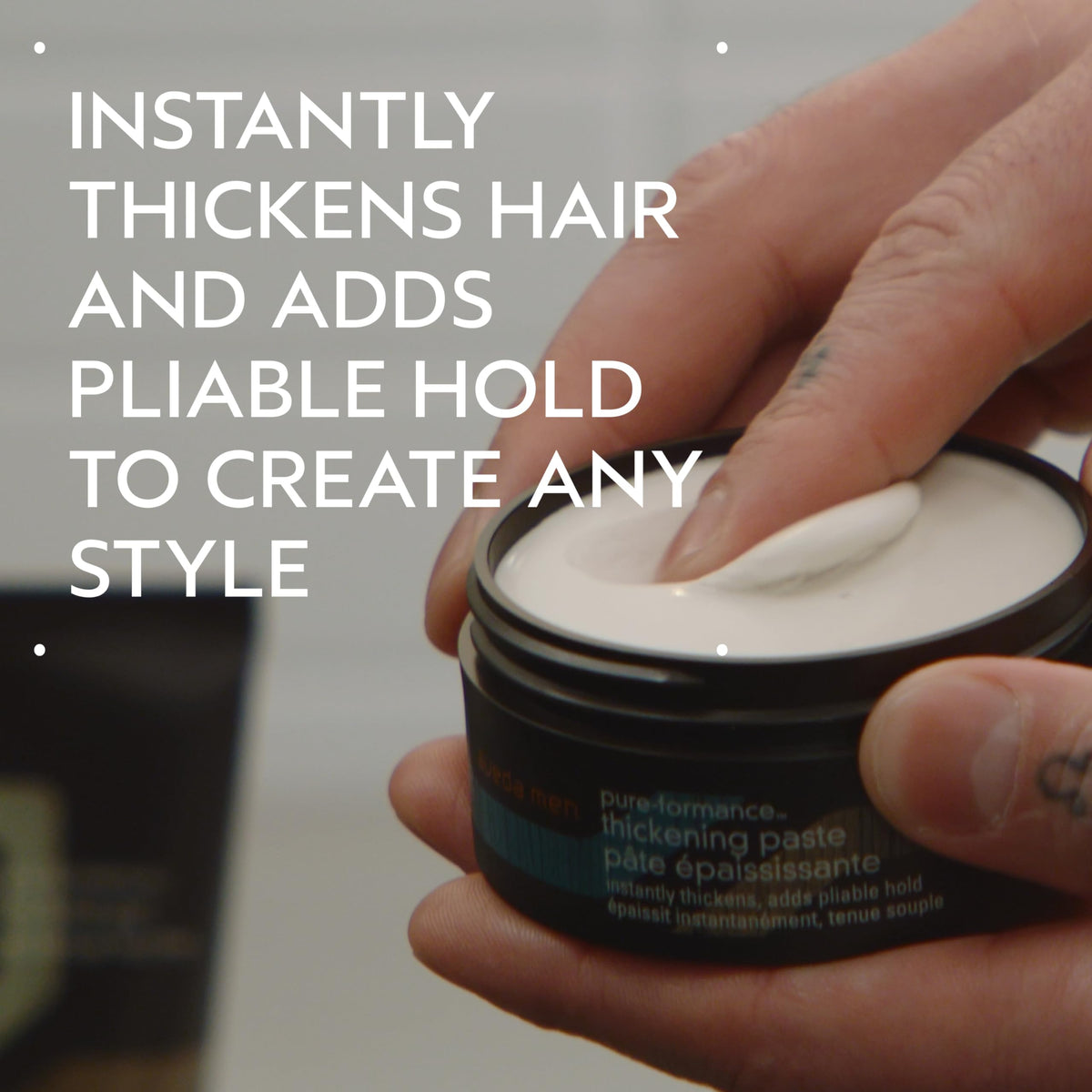 Aveda close-up paste texture in jar, highlights thickening botanicals