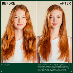 Applying Aveda Thickening Tonic at roots for instant lift and increased volume benefit