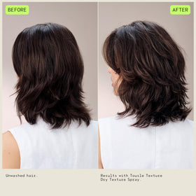 Before and after hair photo using Aveda Tousle Texture for added volume