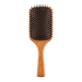 Aveda wooden paddle brush front view showing broad paddle for faster smoothing
