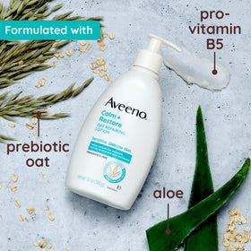 Applying Aveeno lotion to forearm for soothing hydration and comfort