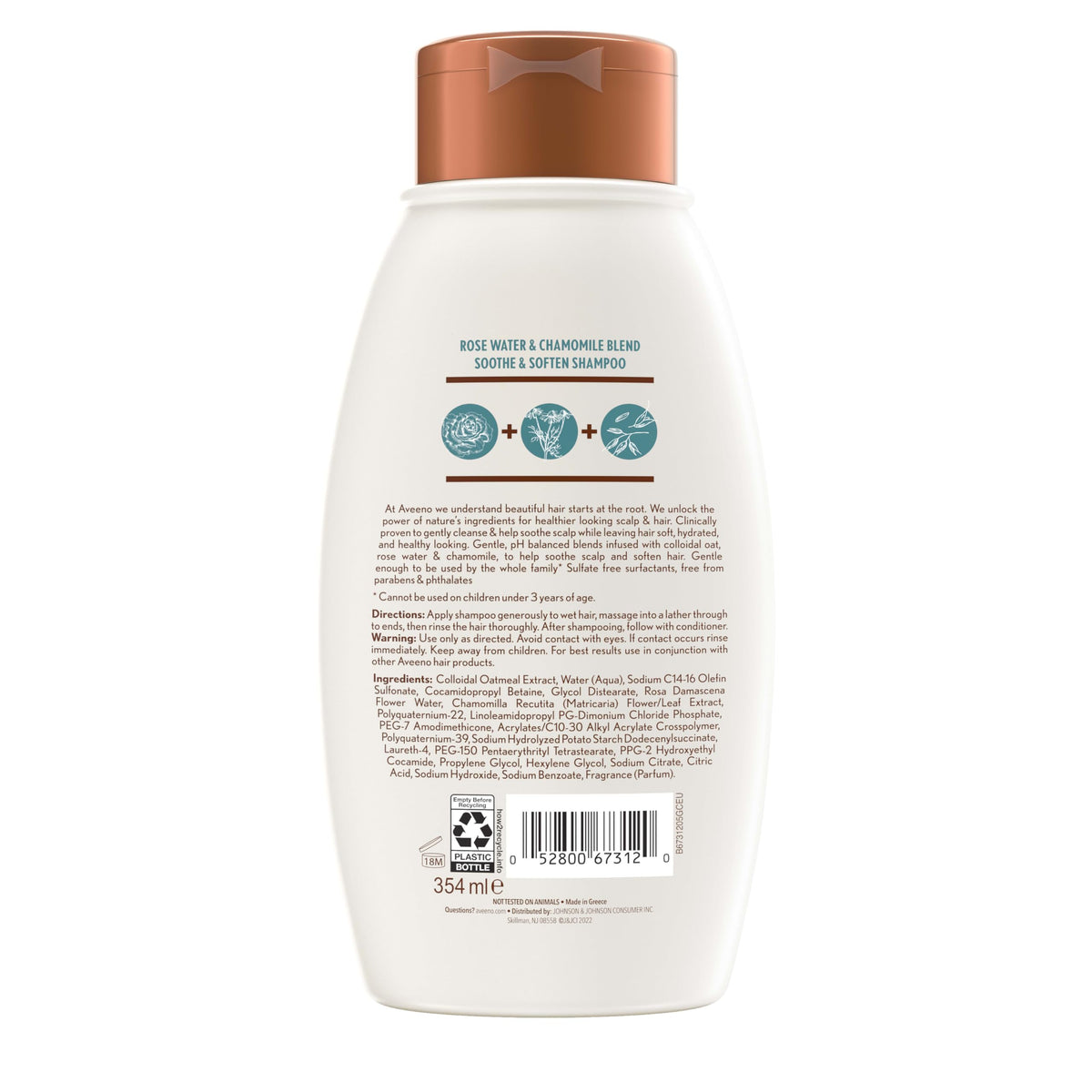 Aveeno back label showing ingredients and directions for safe, soothing use