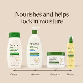 Aveeno on bathroom counter lifestyle scene encouraging daily use