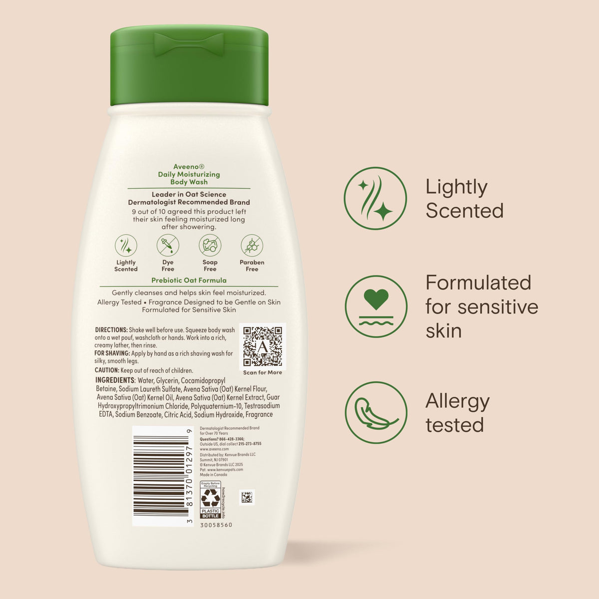 Aveeno bottle on bathroom shelf in lifestyle scene conveying everyday use