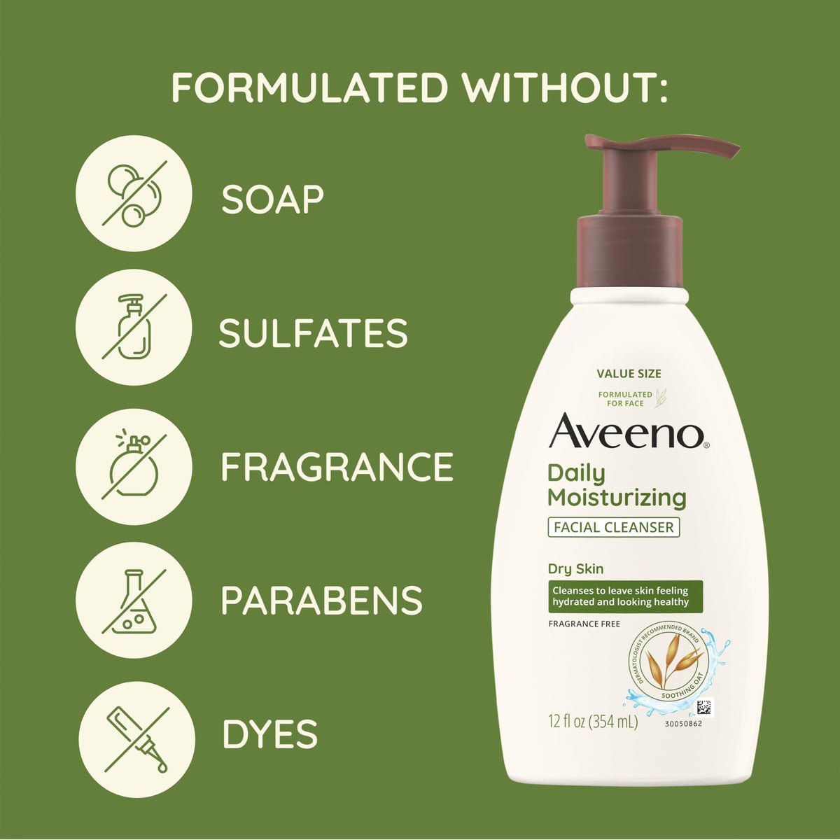 Aveeno bottle label noting 30% post-consumer recycled plastic packaging